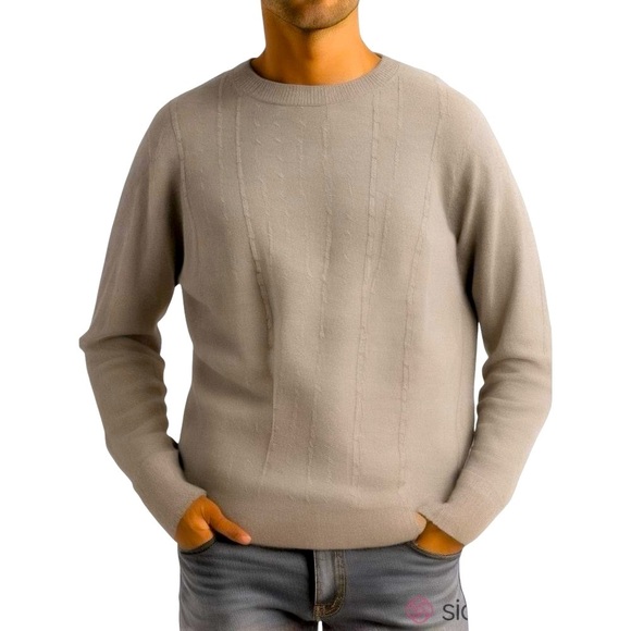 lverieri Sweater 80% Cashmere Silk Beige Cable Knit Long Sleeve XXL - Picture 1 of 6